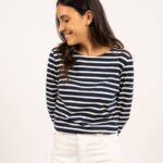 Saint James Women MINQUIDAME V4HD63 Breton Striped Shirt with Long Sleeve Soft Cotton Fit NAVY/ECRU