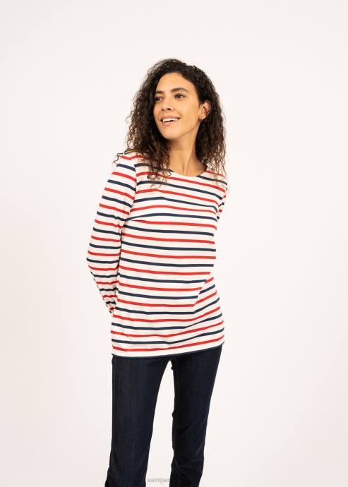 saint_james_women_minquidame_v4hd78_tri_color_breton_shirt_for_lightweight_cotton_ecru_navy_red.jpg Saint James Women MINQUIDAME V4HD78 Tri-color Breton Shirt for Lightweight Cotton ECRU/NAVY/RED - Image 1