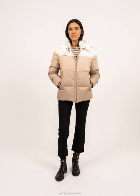 Saint James Women STE ANNABELLE V4HD120 Puffer Jacket With Backpack Straps MALT BROWN/OATMEAL/WINTER WHITE - Image 4