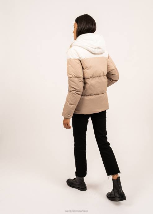 Saint James Women STE ANNABELLE V4HD120 Puffer Jacket With Backpack Straps MALT BROWN/OATMEAL/WINTER WHITE - Image 5